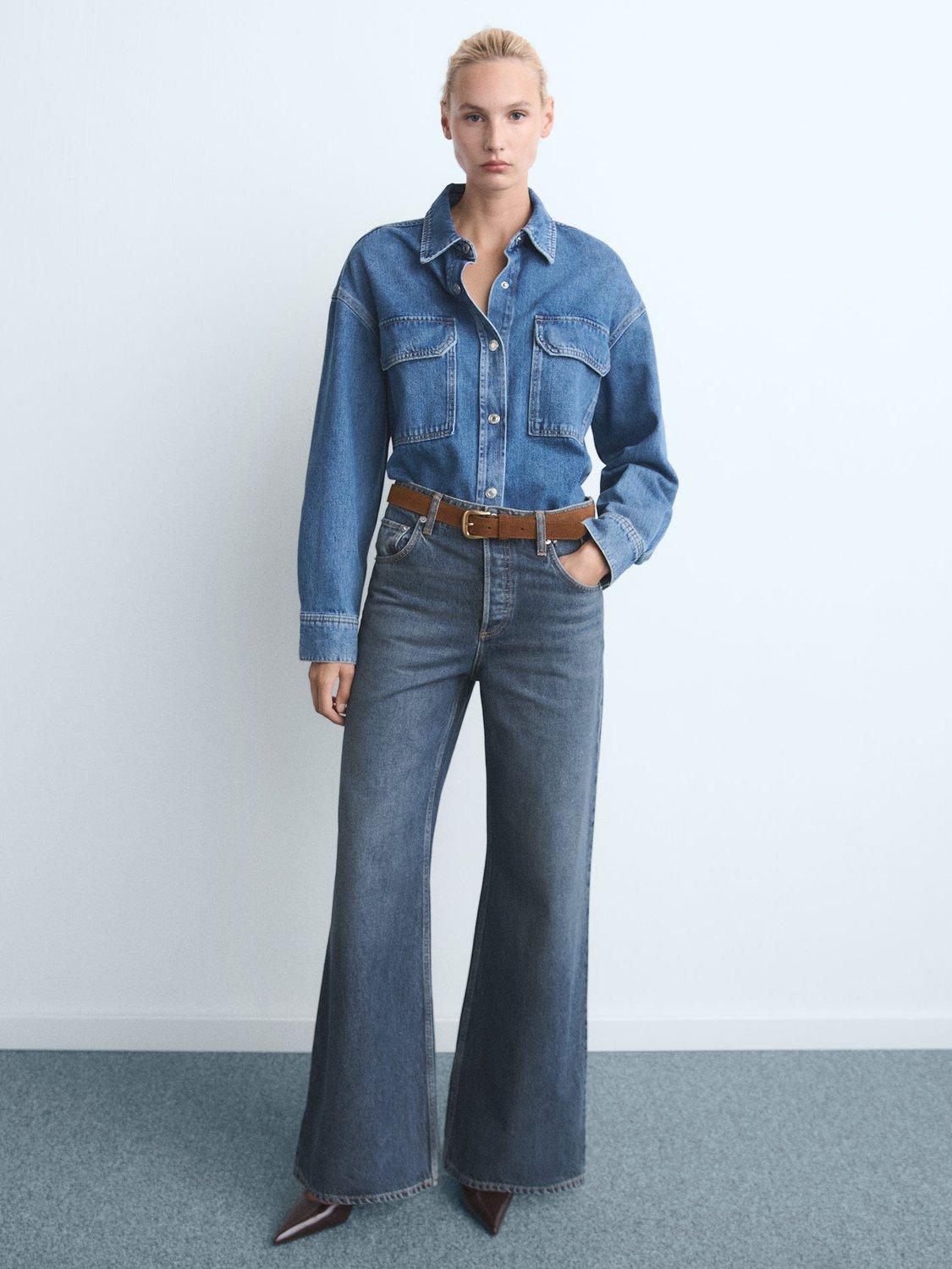 Product image 2 of 7, which shows Mango Seattle Mid Rise Wide Leg Denim Jeans, Blue, 6