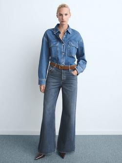 Mango Seattle Mid Rise Wide Leg Denim Jeans - view 2, Blue