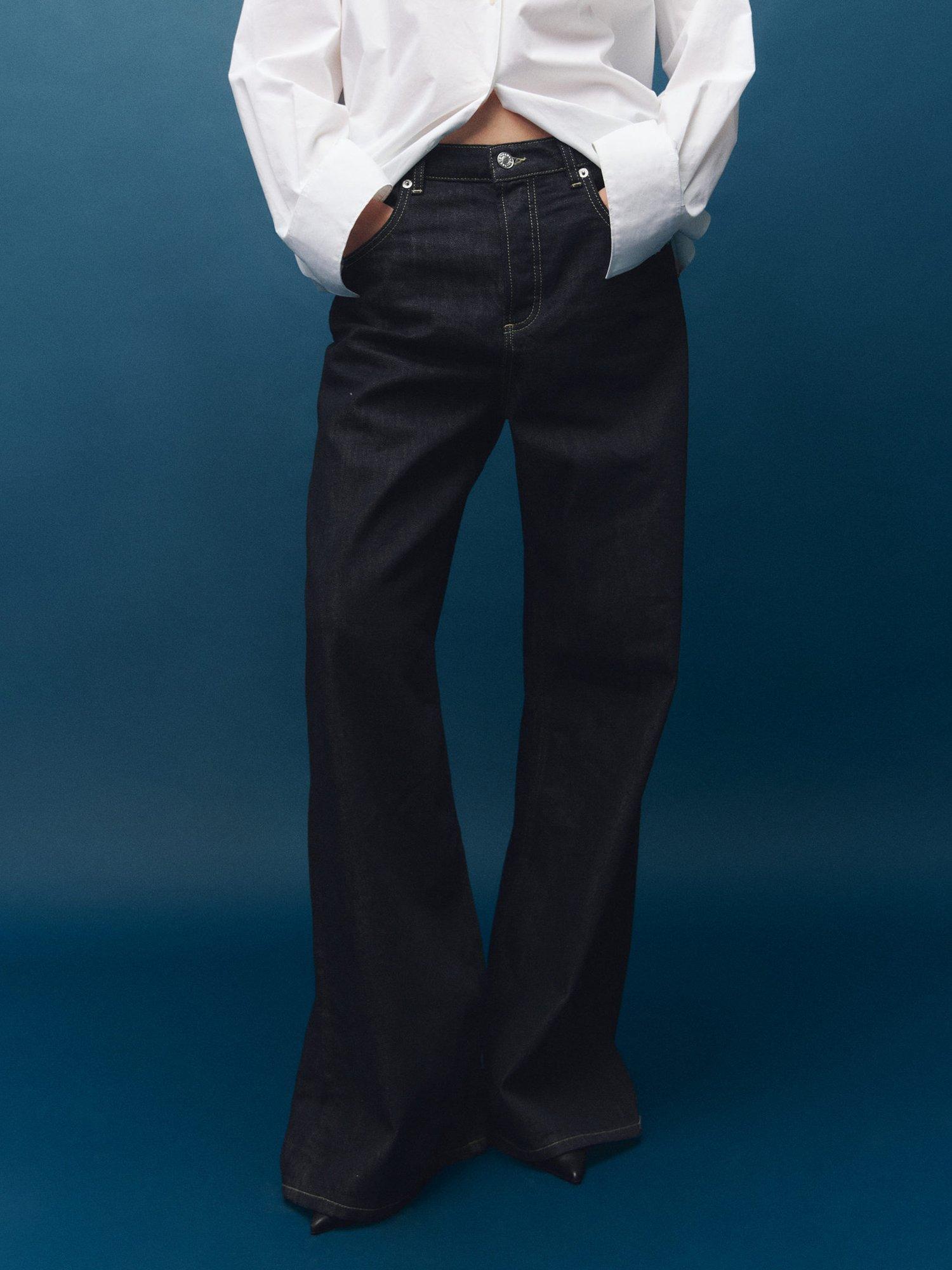 Product image 1 of 8, which shows Mango Seattle Mid Rise Wide Leg Denim Jeans, Open Blue, 6