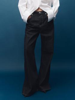 Mango Seattle Mid Rise Wide Leg Denim Jeans, Open Blue