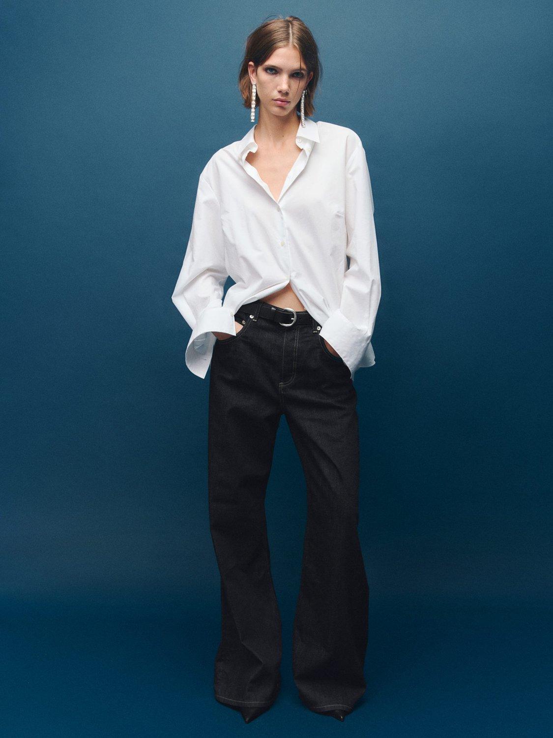 Product image 2 of 8, which shows Mango Seattle Mid Rise Wide Leg Denim Jeans, Open Blue, 6