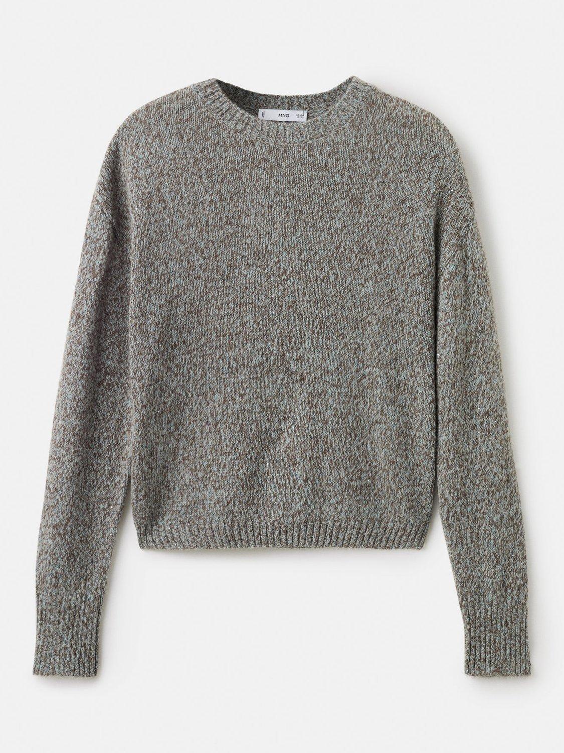 Product image 3 of 8, which shows Mango Speckled Lurex Knitted Wool Blend Sweater, Pastel Blue, XL
