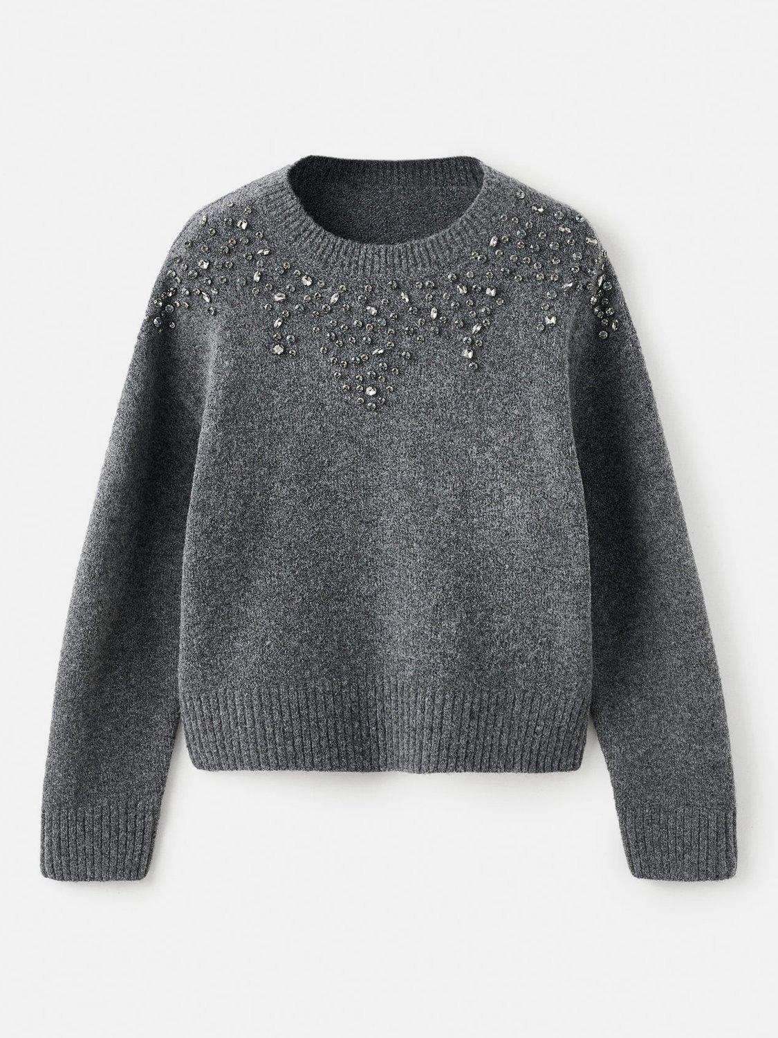 Product image 3 of 8, which shows Mango Estrella Medium Weight Round Neck Jumper , Dark Grey, L