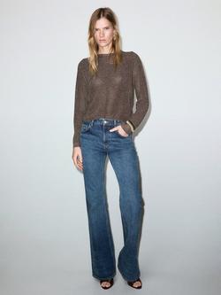 Mango Klong Sparkle Fine Knit Jumper, Dark Brown
