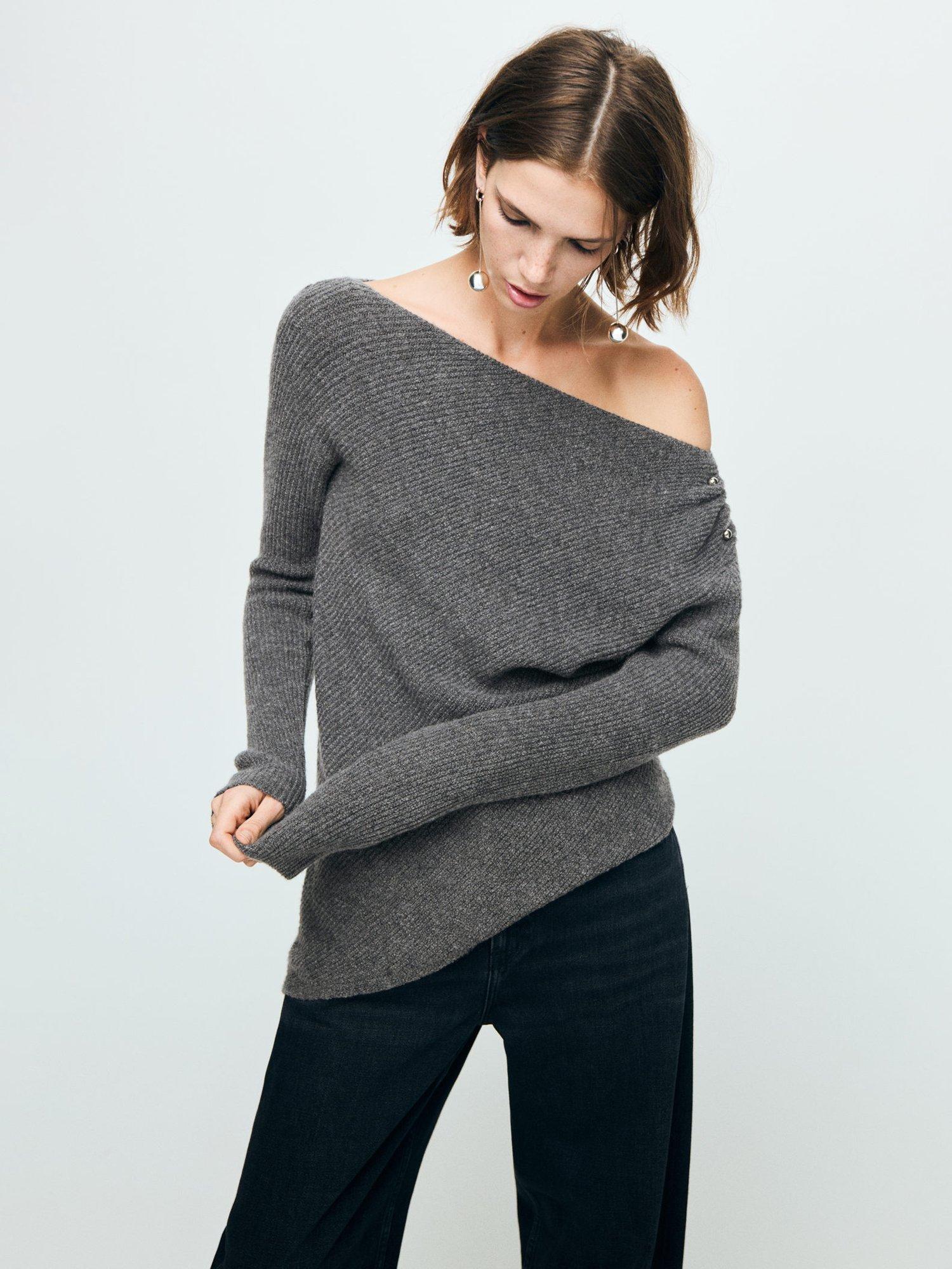 Product image 1 of 7, which shows Mango Miro Shoulder Detail Jumper, Medium Grey, XS