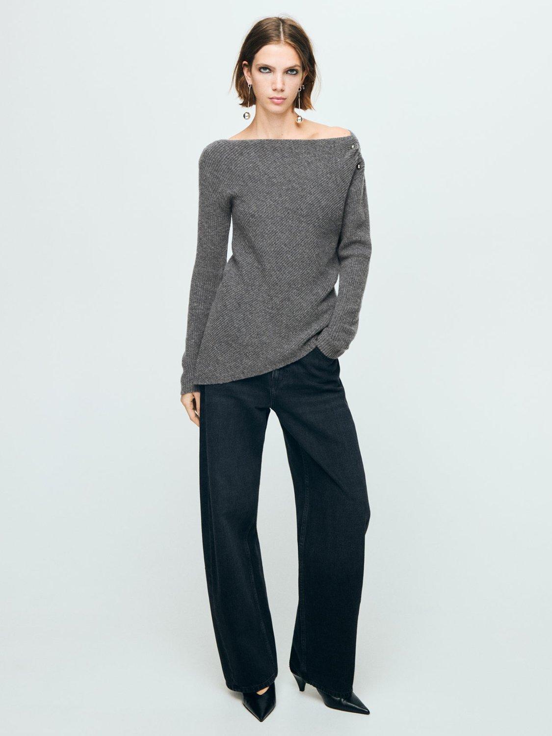 Product image 2 of 7, which shows Mango Miro Shoulder Detail Jumper, Medium Grey, XS