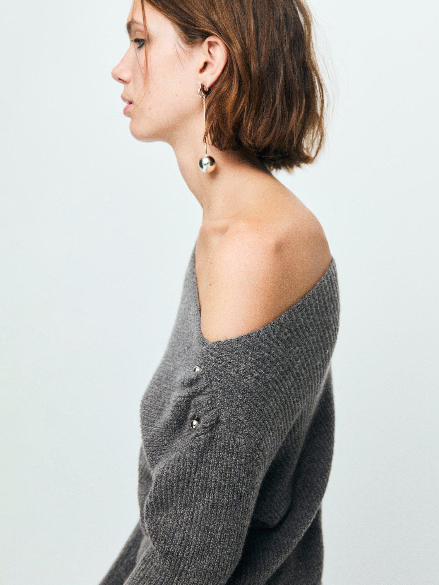 Product image 6 of 7, which shows Mango Miro Shoulder Detail Jumper, Medium Grey, XS