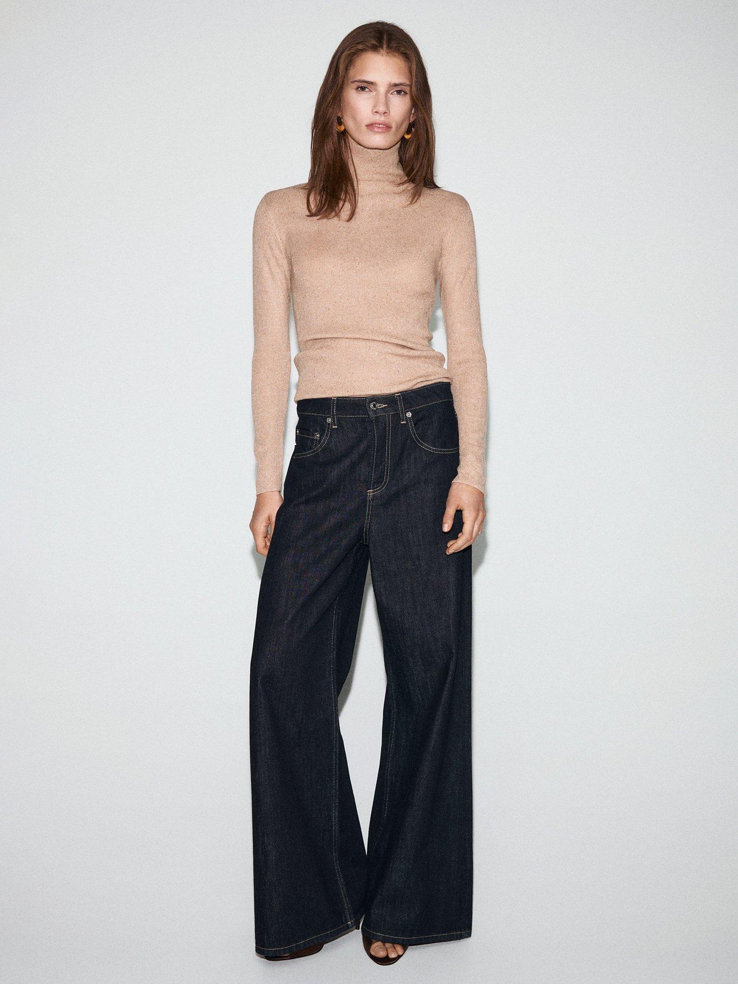 Product image 2 of 8, which shows Mango Recatada Sparkle High Neck Jumper, Medium Brown, XXS