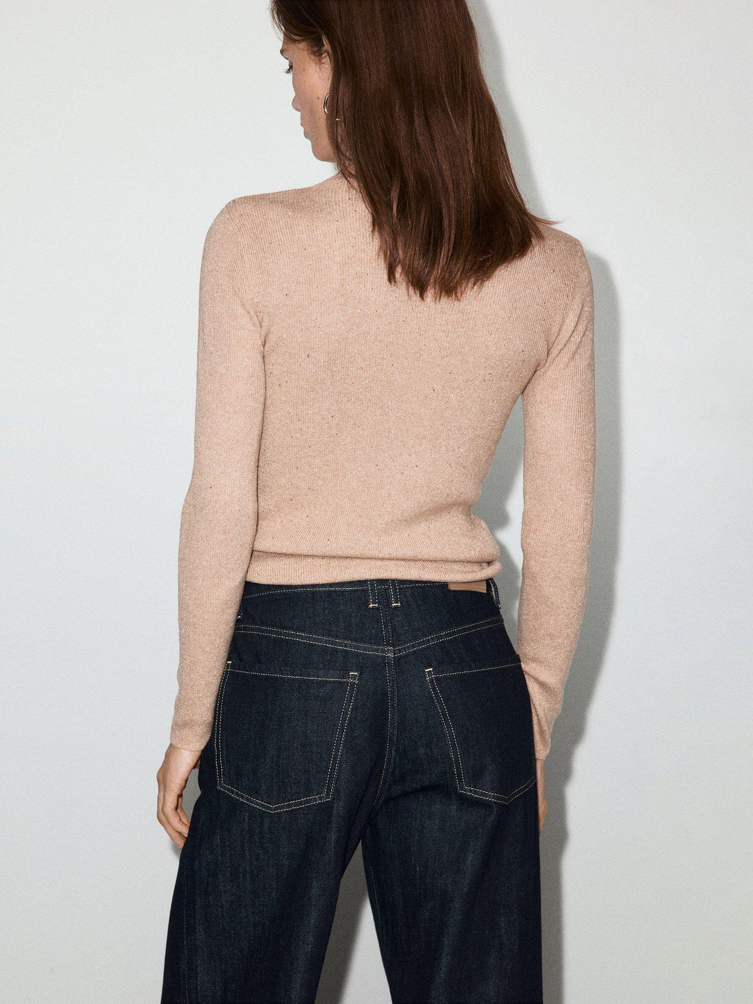 Product image 4 of 8, which shows Mango Recatada Sparkle High Neck Jumper, Medium Brown, XXS