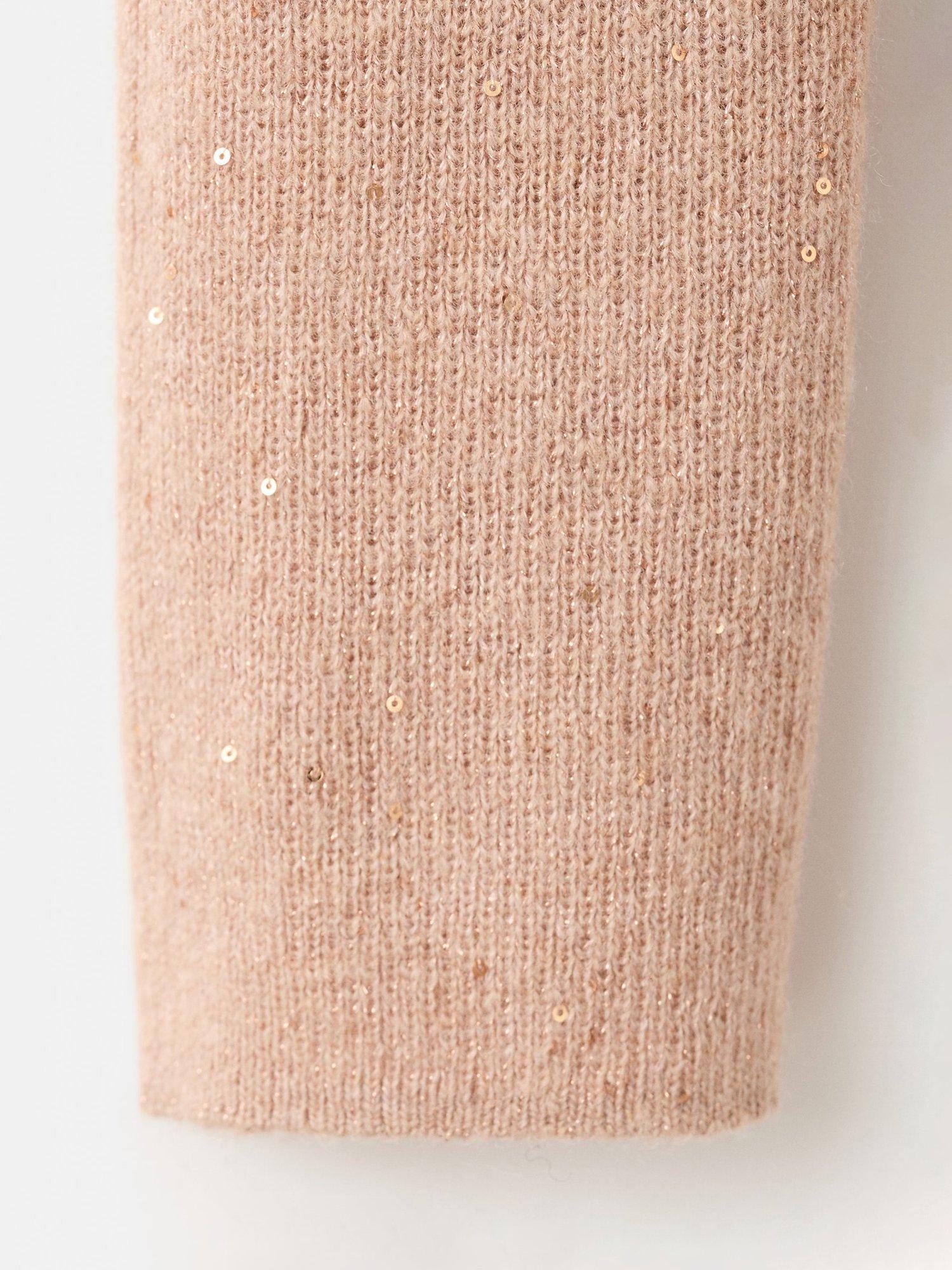 Product image 5 of 8, which shows Mango Recatada Sparkle High Neck Jumper, Medium Brown, XXS