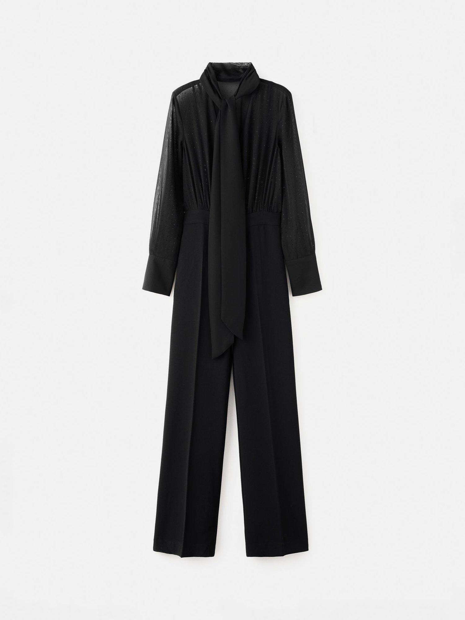 Product image 3 of 8, which shows Mango Tracy Tie Neck Tailored Jumpsuit, Black, L