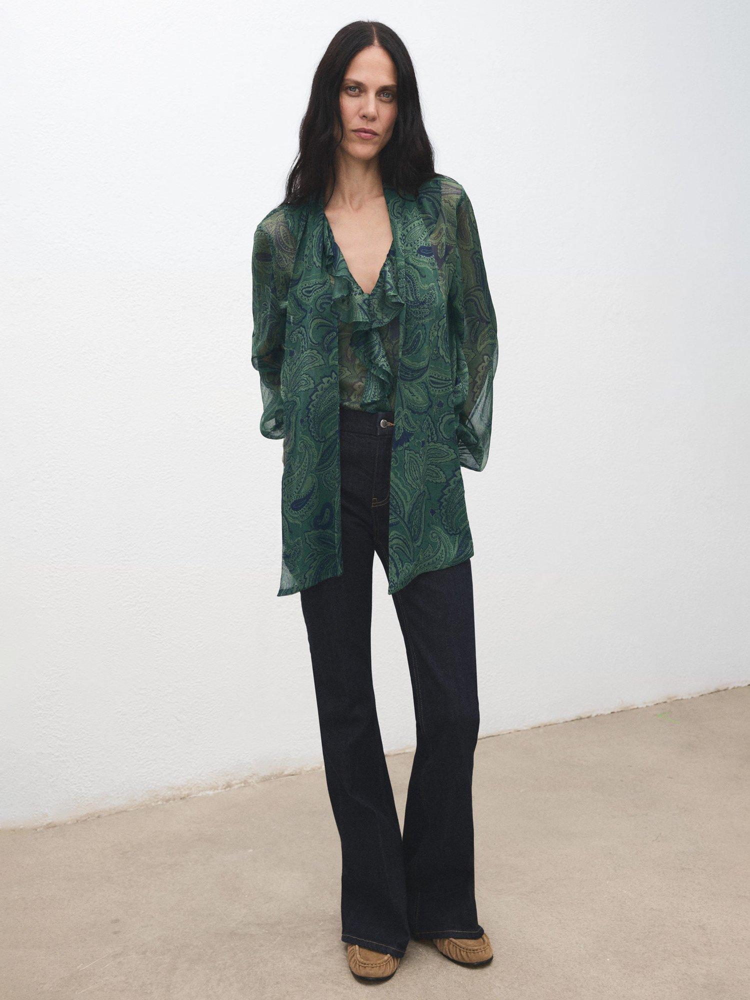 Product image 2 of 7, which shows Mango Divine V-Neck Paisley Print Blouse , Green, 6