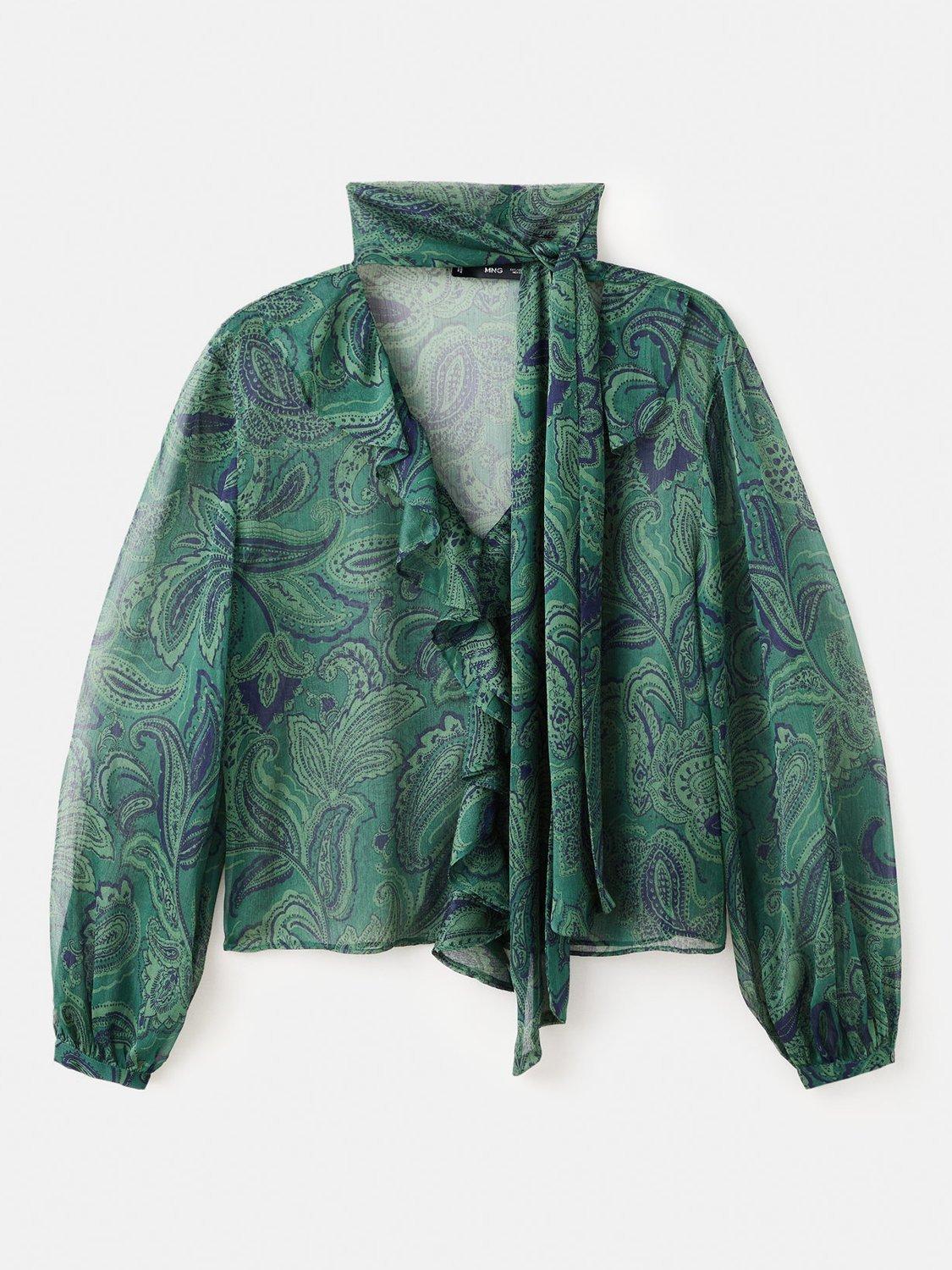 Product image 3 of 7, which shows Mango Divine V-Neck Paisley Print Blouse , Green, 6