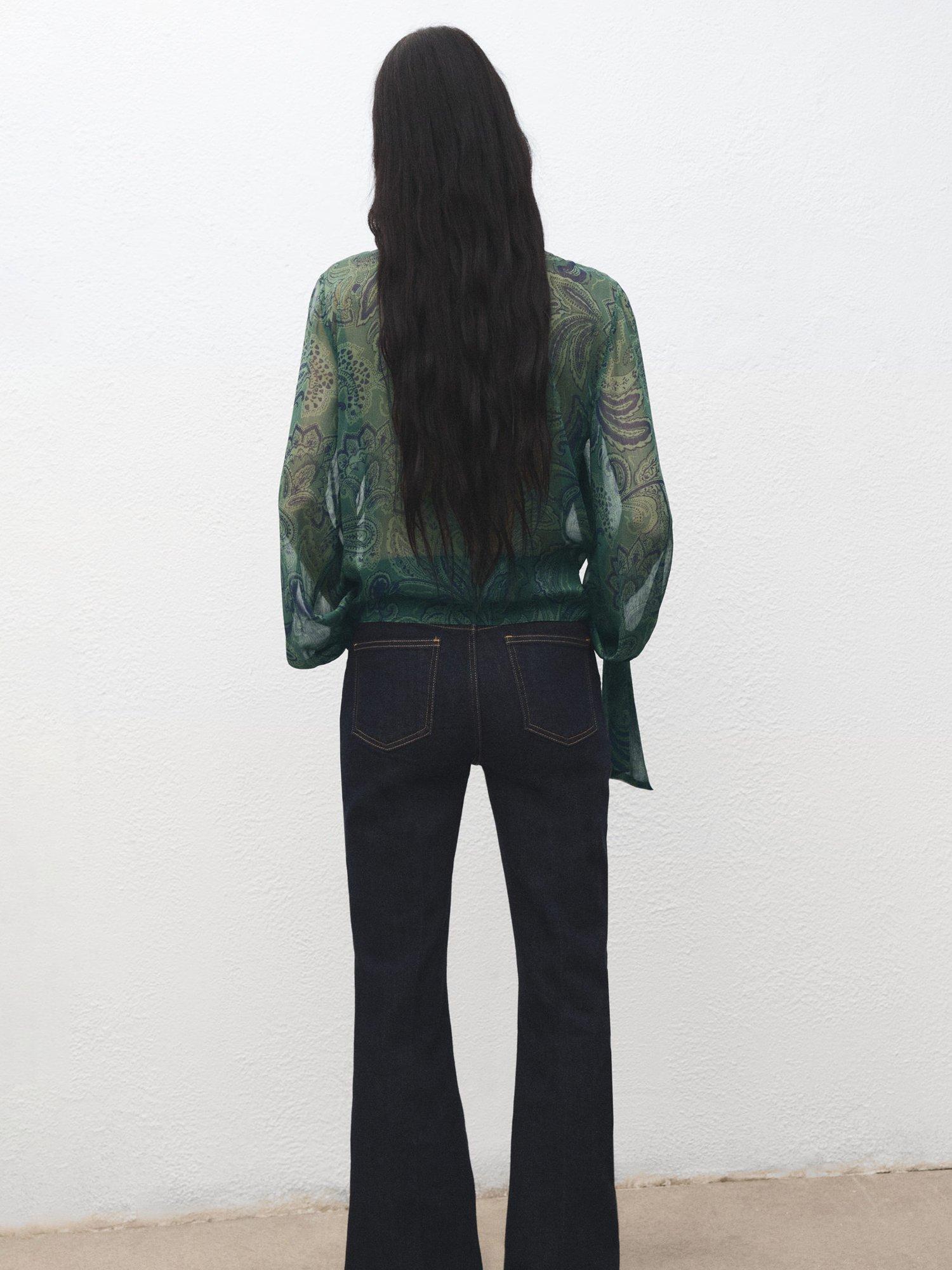 Product image 4 of 7, which shows Mango Divine V-Neck Paisley Print Blouse , Green, 6