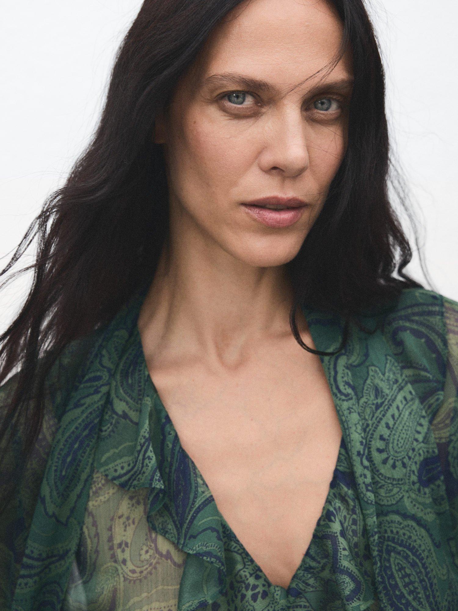 Product image 6 of 7, which shows Mango Divine V-Neck Paisley Print Blouse , Green, 6