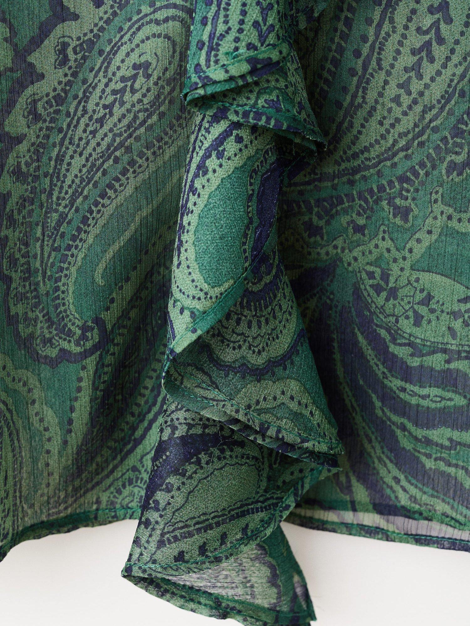 Product image 7 of 7, which shows Mango Divine V-Neck Paisley Print Blouse , Green, 6