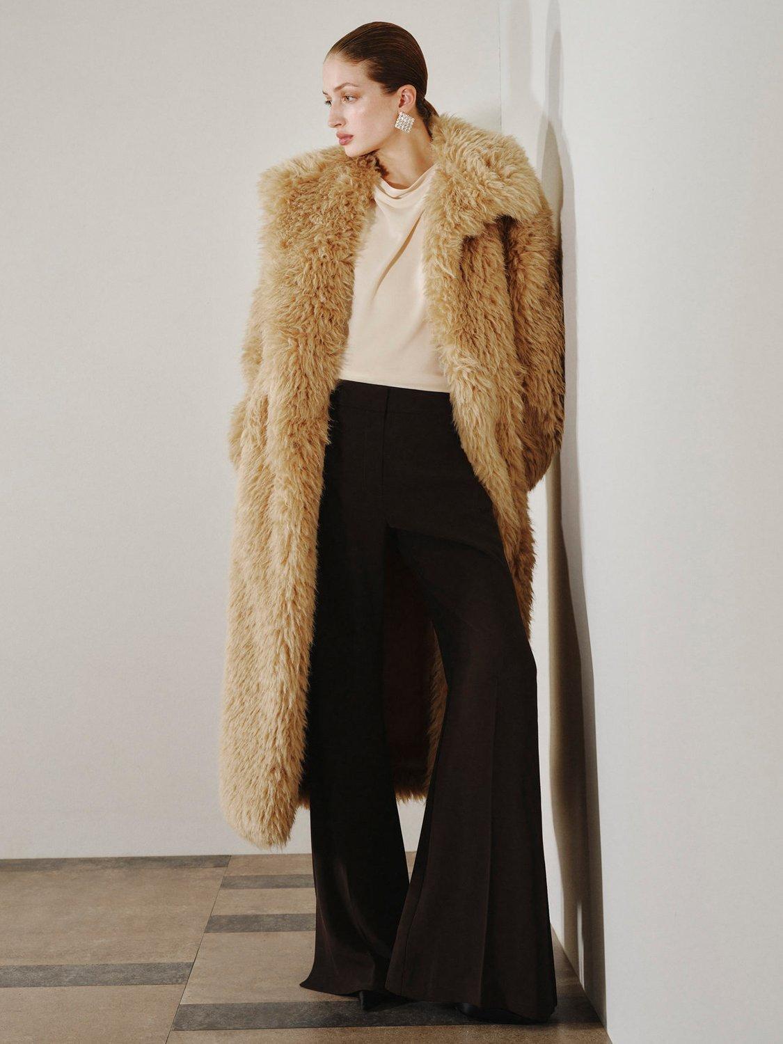 Product image 2 of 7, which shows Mango Greta Wide Leg Trousers, Brown, 10