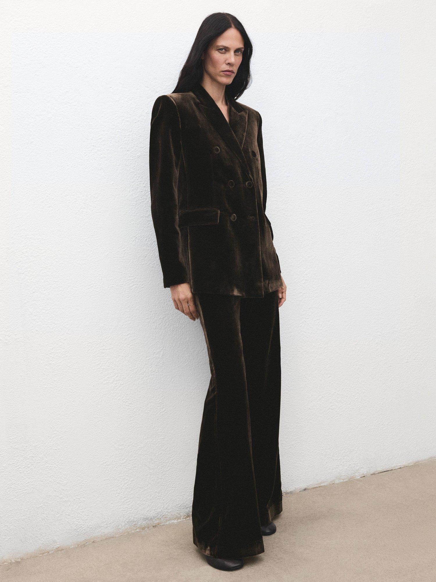 Product image 2 of 8, which shows Mango Pepper Velvet Trousers, Dark Brown, 10