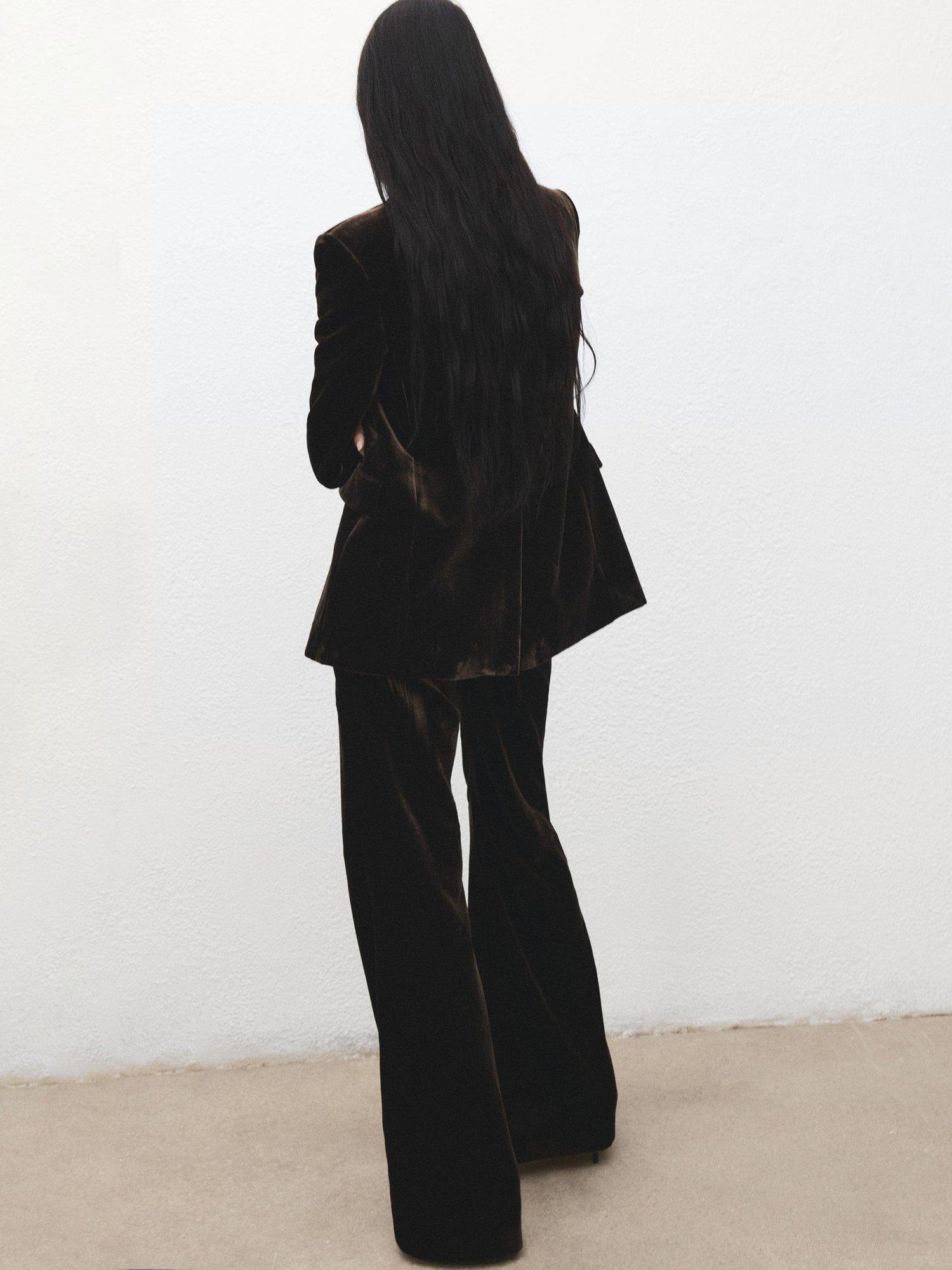 Product image 4 of 8, which shows Mango Pepper Velvet Trousers, Dark Brown, 10
