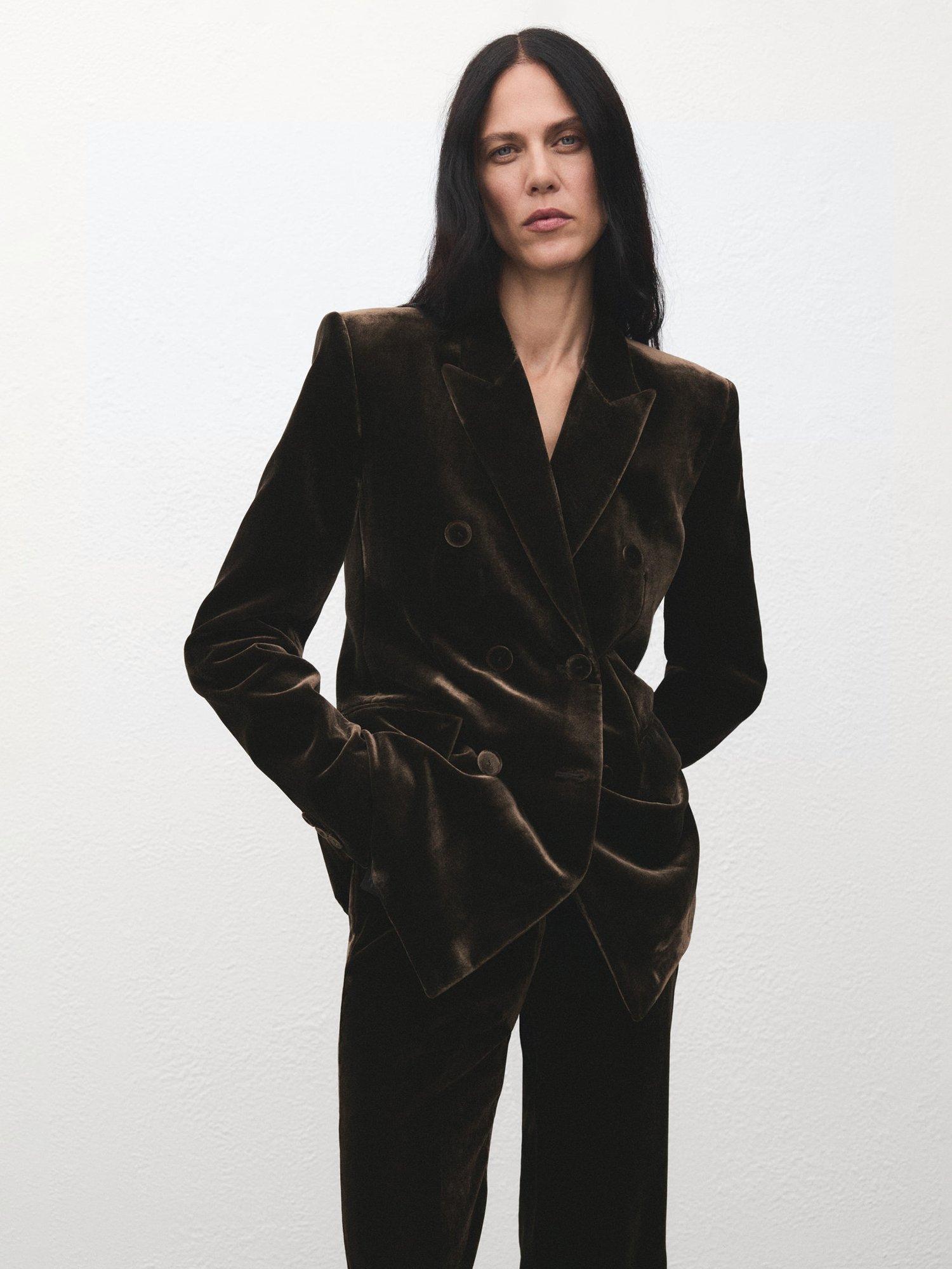 Product image 6 of 8, which shows Mango Pepper Velvet Trousers, Dark Brown, 10