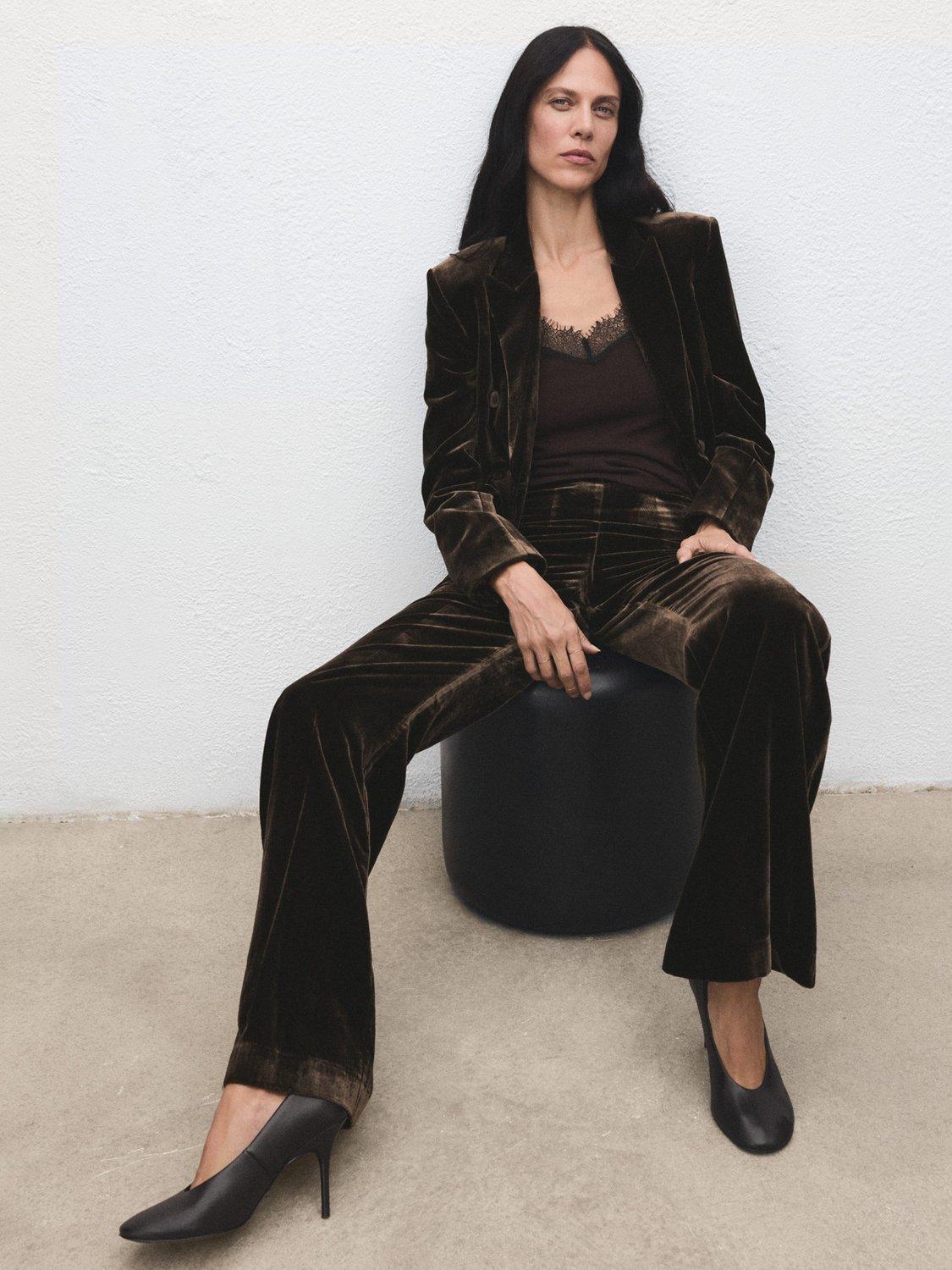 Product image 7 of 8, which shows Mango Pepper Velvet Trousers, Dark Brown, 10