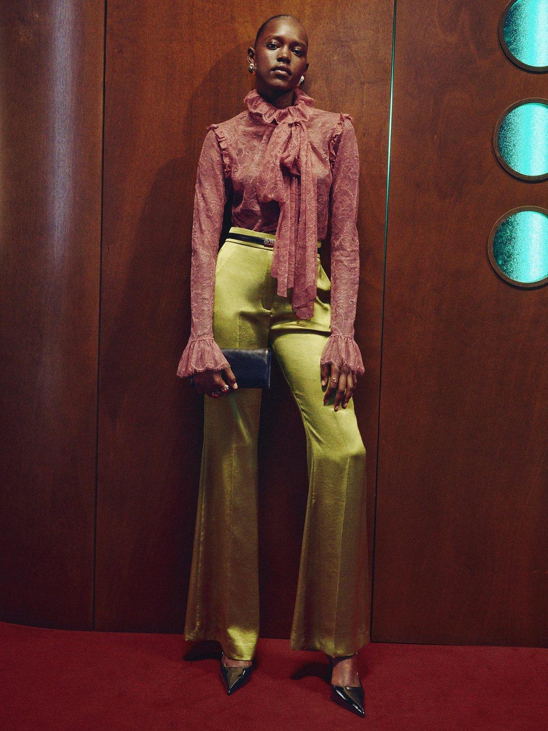 Product image 2 of 5, which shows Mango Sunset Flared Tailored Trousers, Yellow, 10