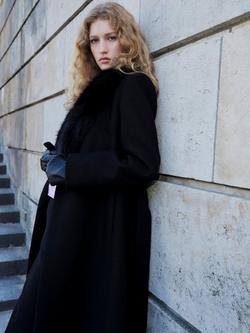 Mango Dolce Wool Blend Faux Fur Coat, Black