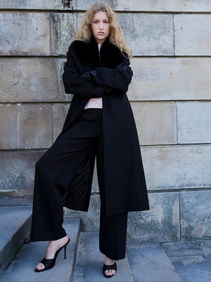 Mango Dolce Wool Blend Faux Fur Coat - view 2, Black