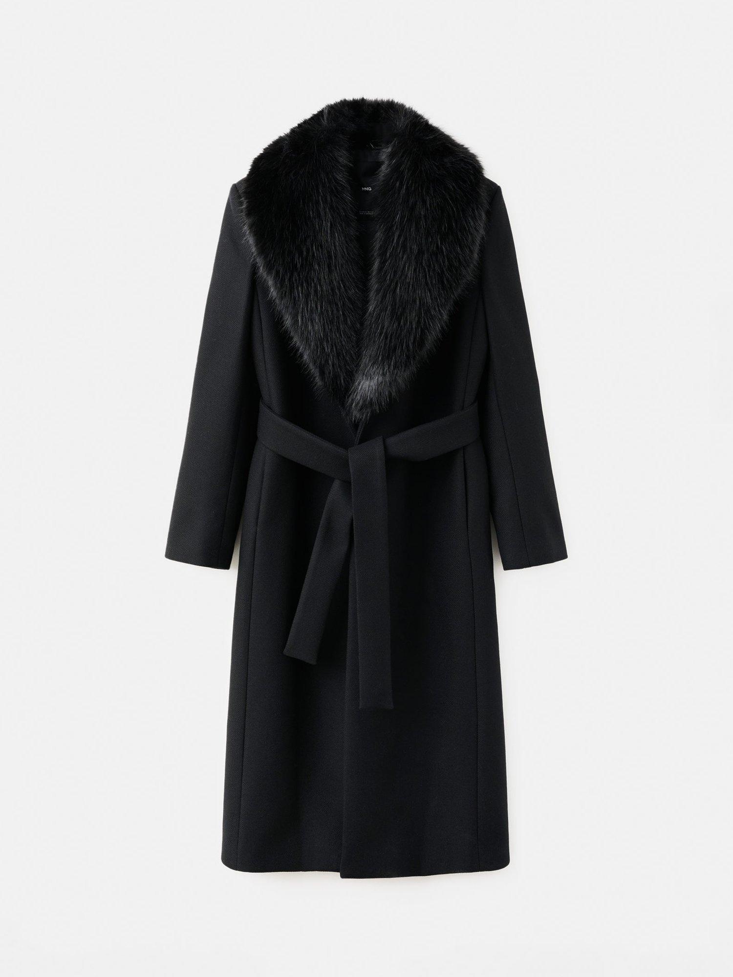 Product image 3 of 6, which shows Mango Dolce Wool Blend Faux Fur Coat, Black, XXXL