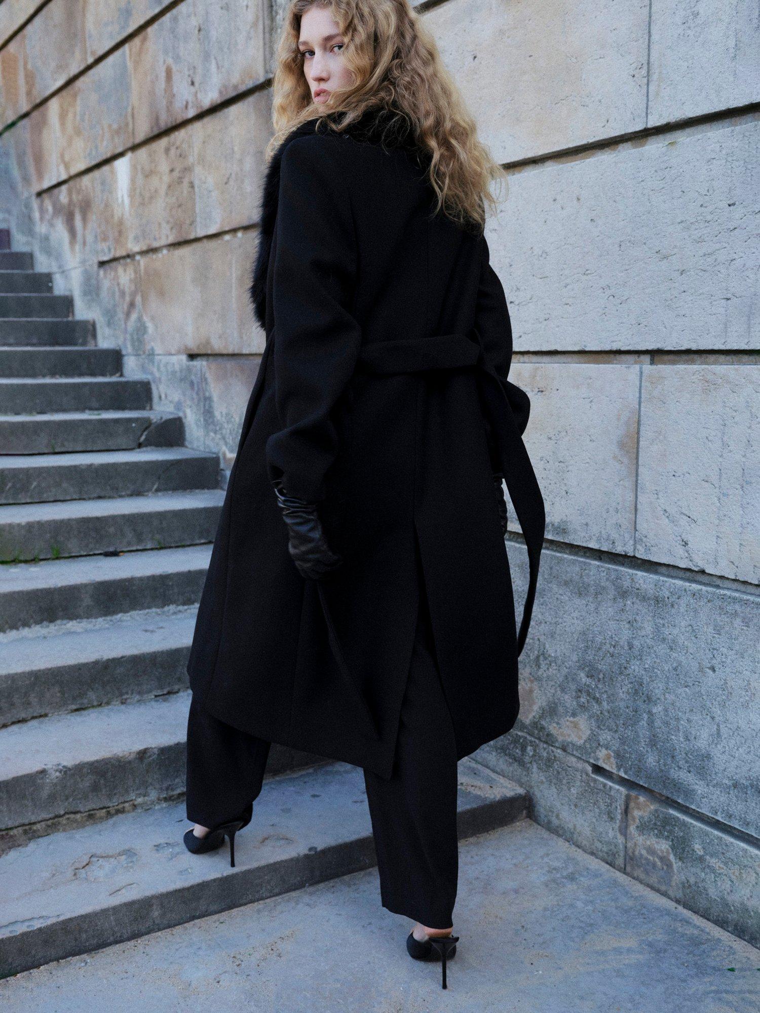 Product image 4 of 6, which shows Mango Dolce Wool Blend Faux Fur Coat, Black, XXXL