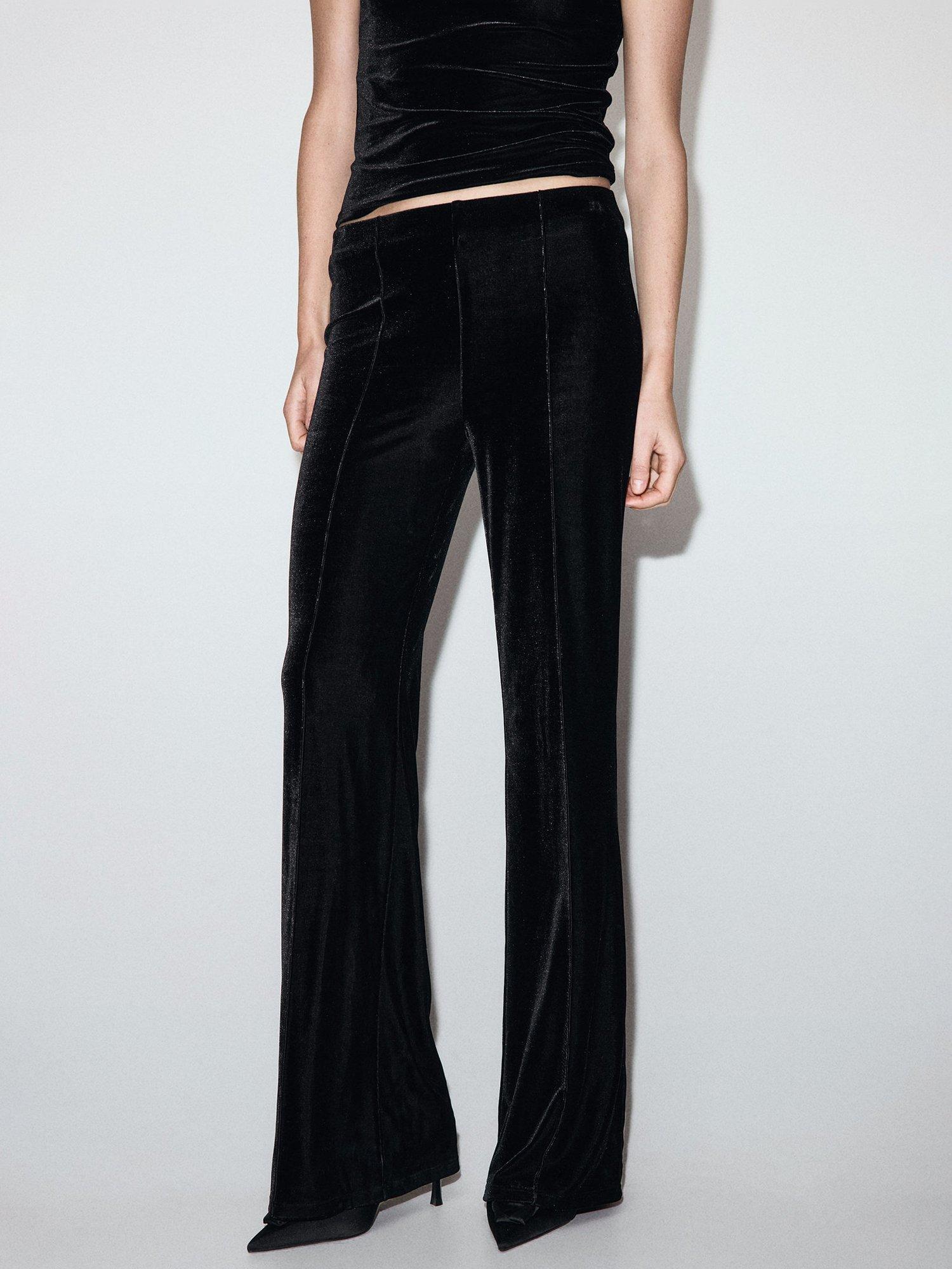 Product image 1 of 8, which shows Mango Nara Velvet Flared Trousers, Black, 5XL