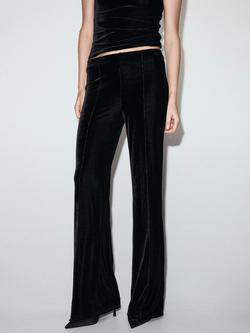 Mango Nara Velvet Flared Trousers, Black