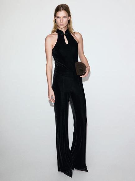 Mango Nara Velvet Flared Trousers - view 2, Black