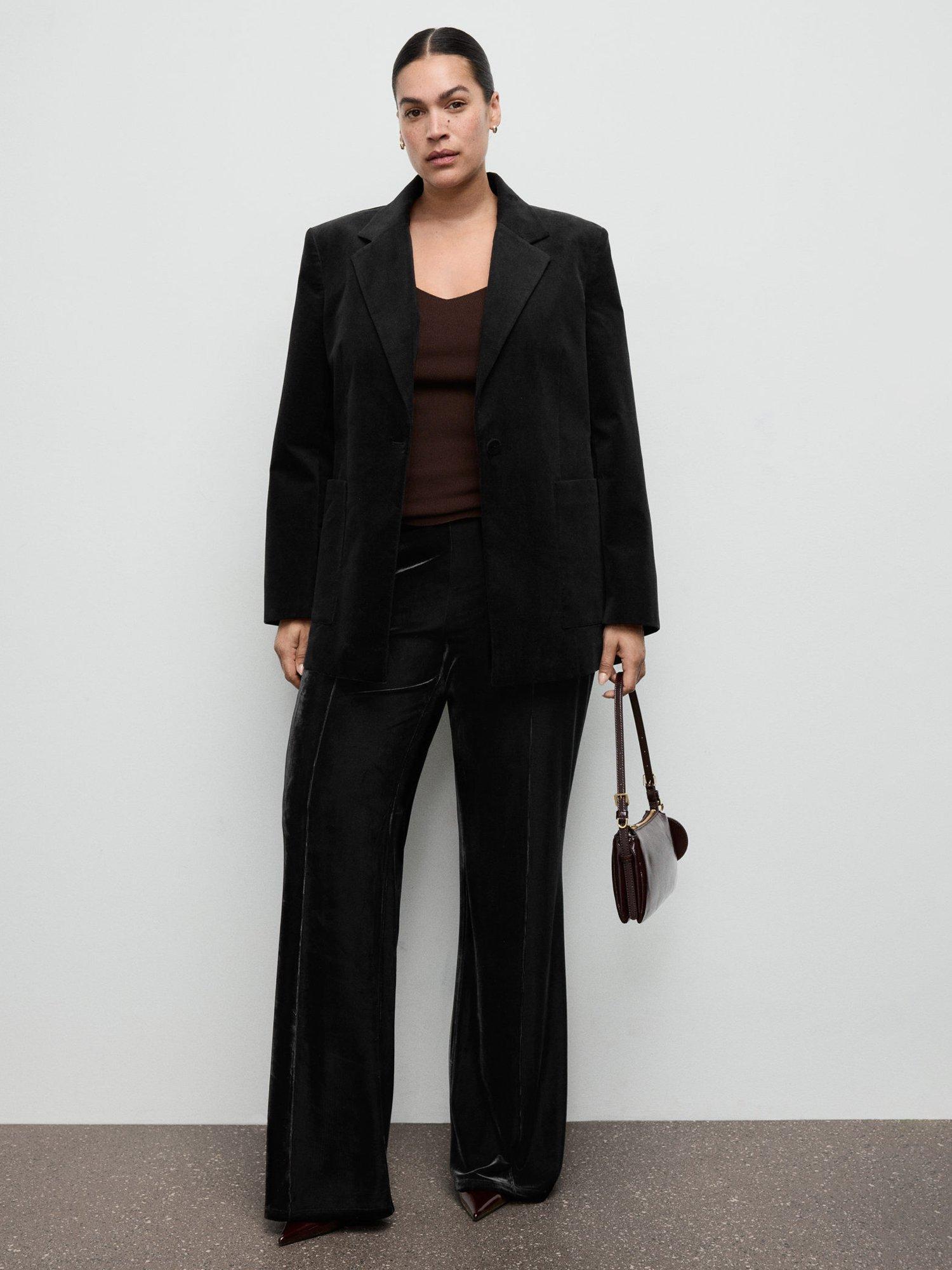 Product image 7 of 8, which shows Mango Nara Velvet Flared Trousers, Black, 5XL