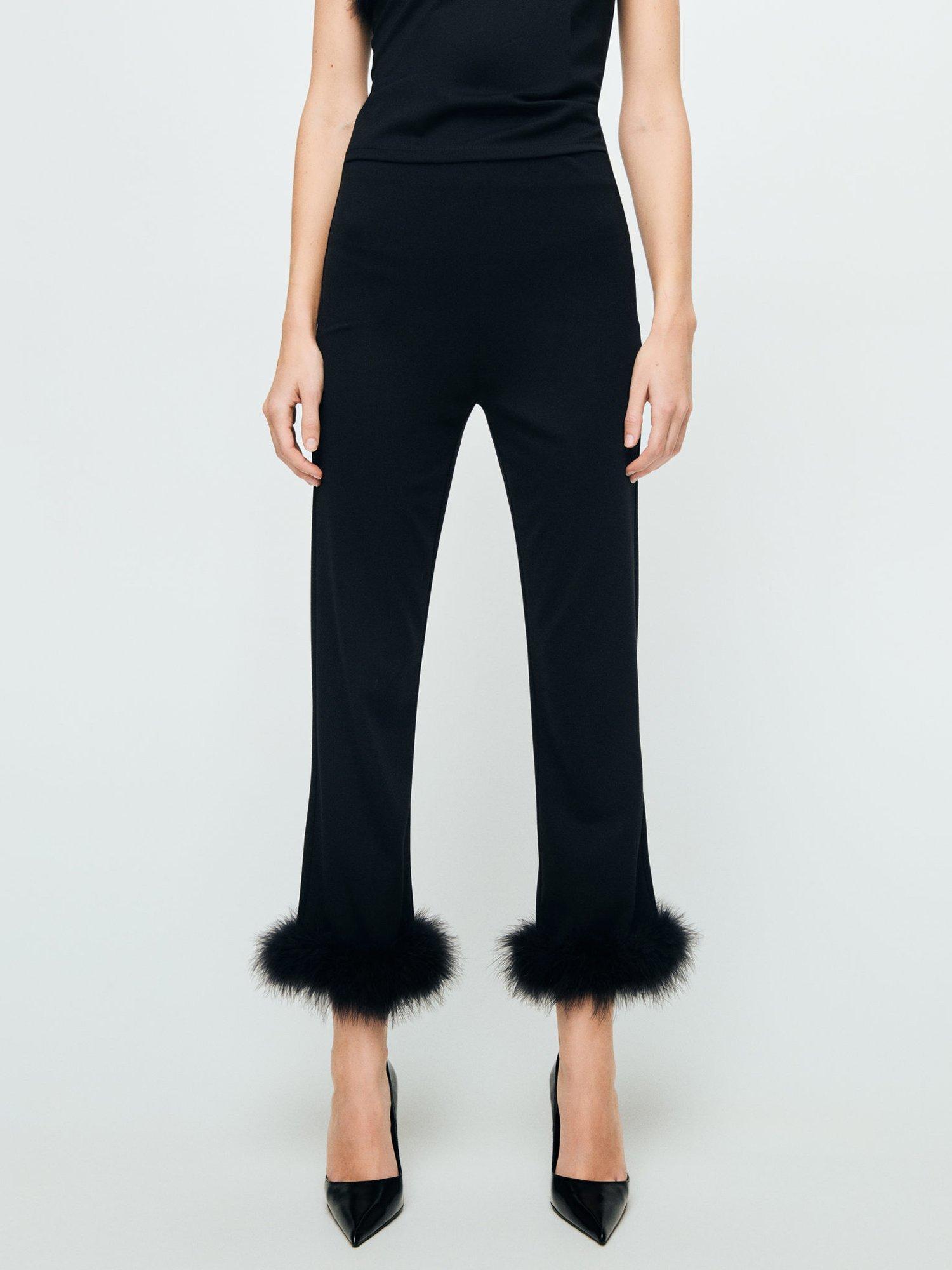 Mango Plumi Ruffle Trim Trousers, Black