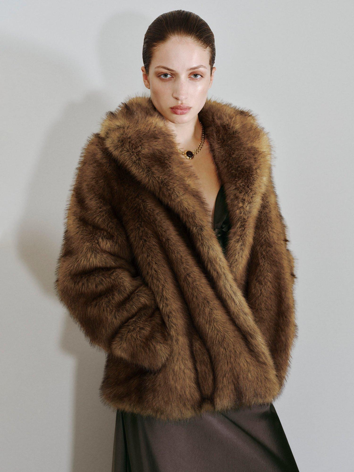 Product image 1 of 8, which shows Mango Chester Faux Fur Coat, Light Beige, L
