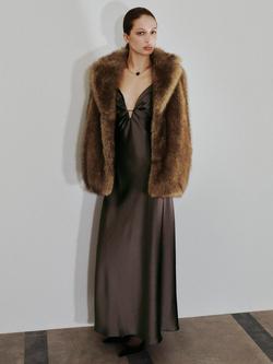 Mango Chester Faux Fur Coat, Light Beige - view 2, Light Beige