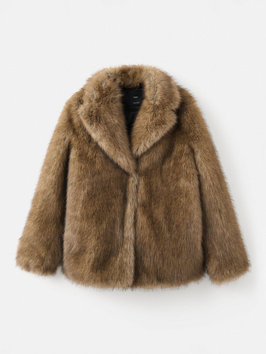 Product image 3 of 8, which shows Mango Chester Faux Fur Coat, Light Beige, L