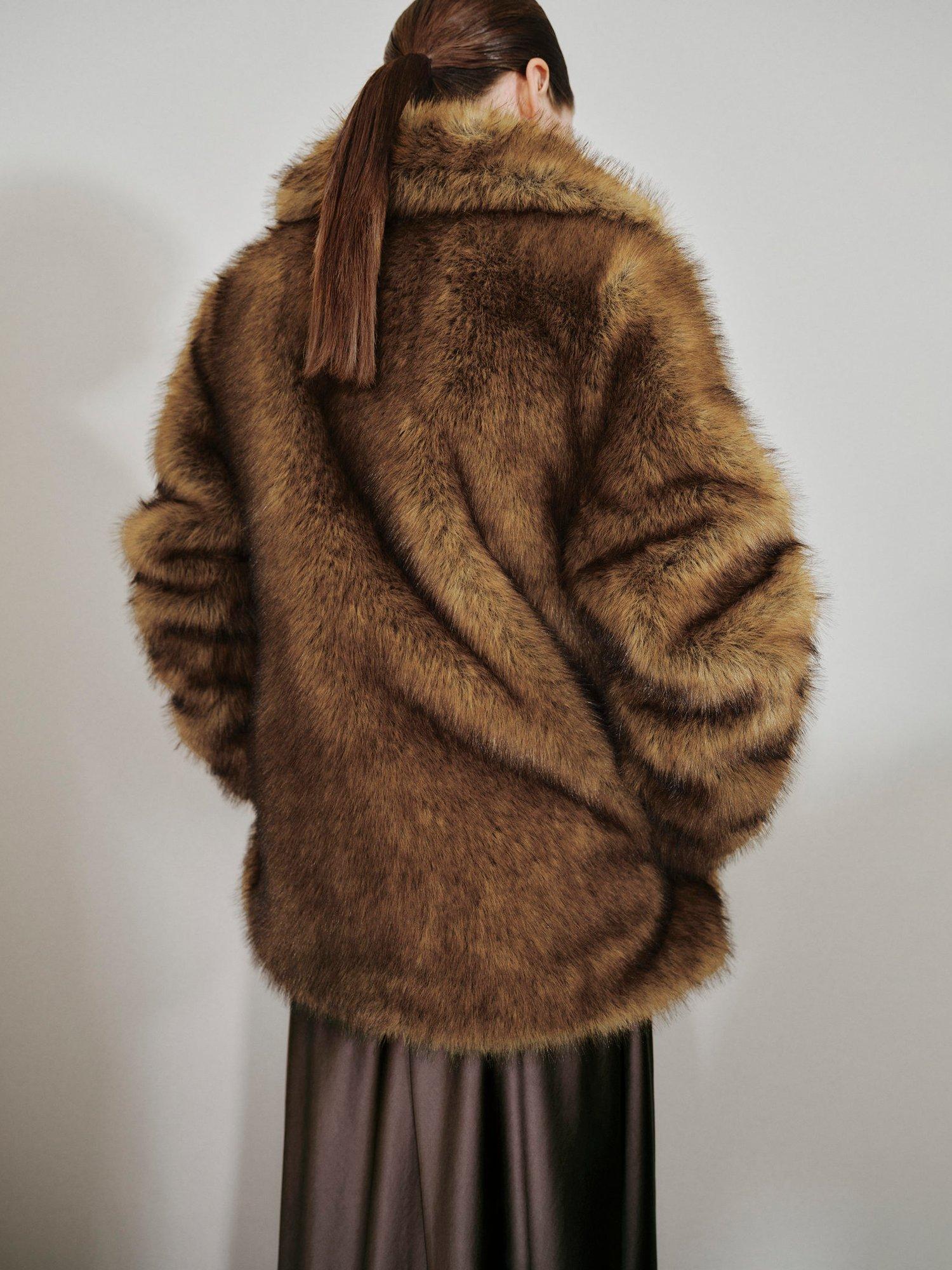 Product image 4 of 8, which shows Mango Chester Faux Fur Coat, Light Beige, L