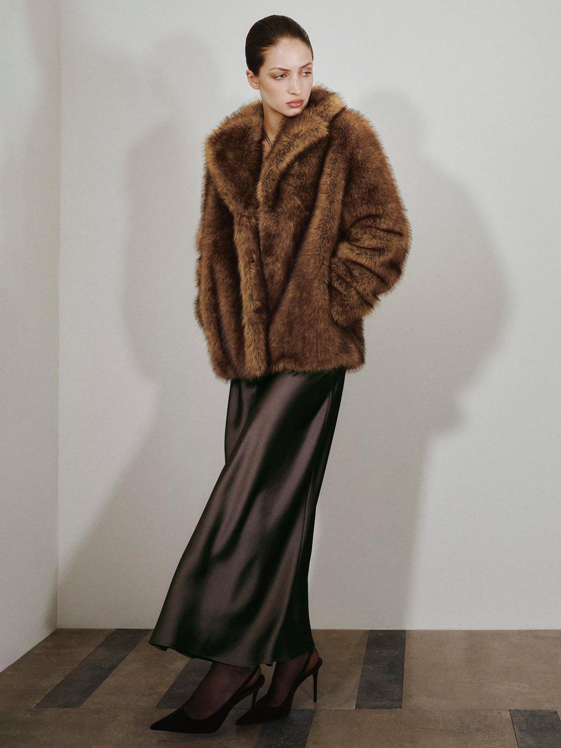 Product image 6 of 8, which shows Mango Chester Faux Fur Coat, Light Beige, L