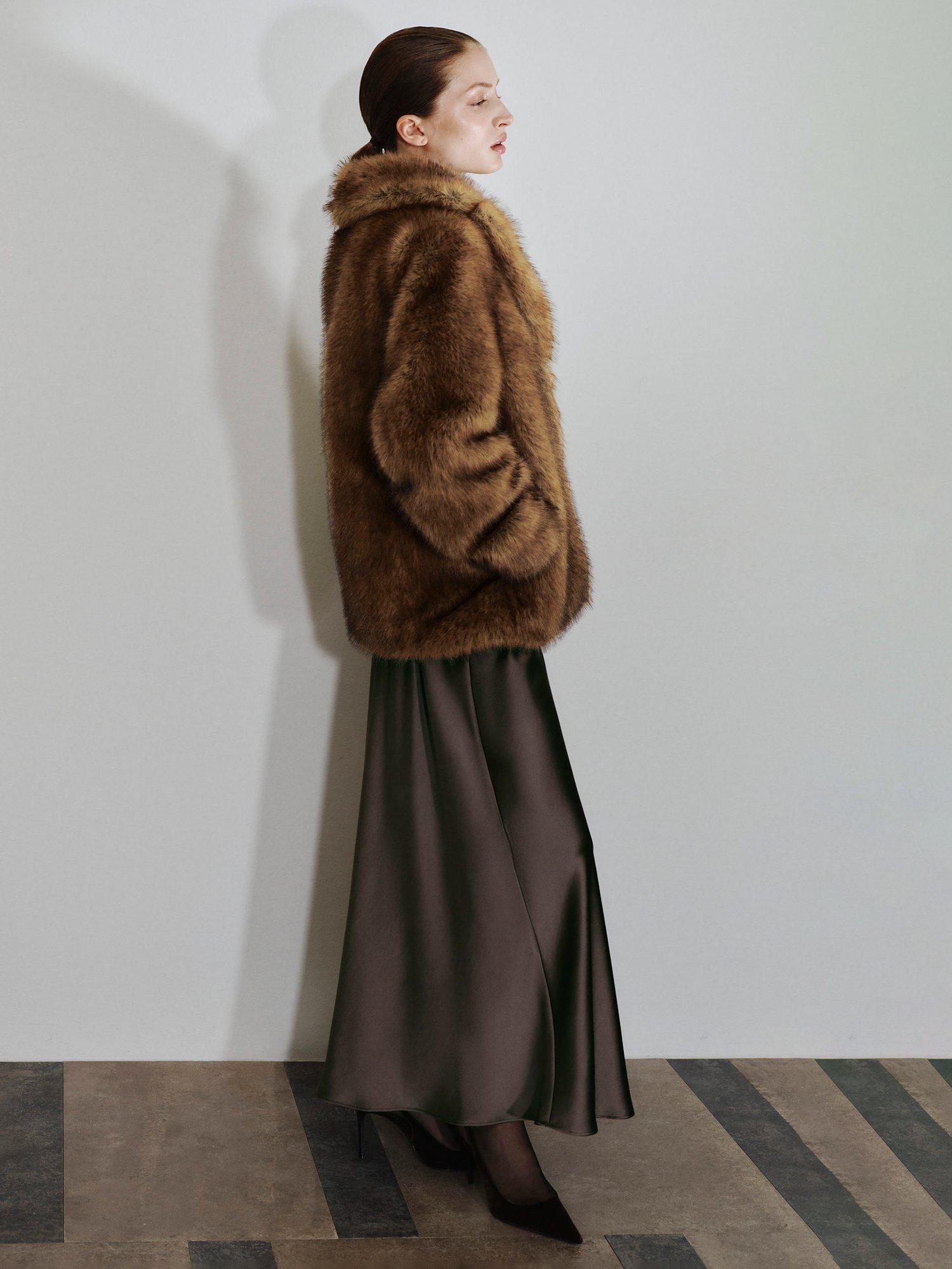 Product image 7 of 8, which shows Mango Chester Faux Fur Coat, Light Beige, L