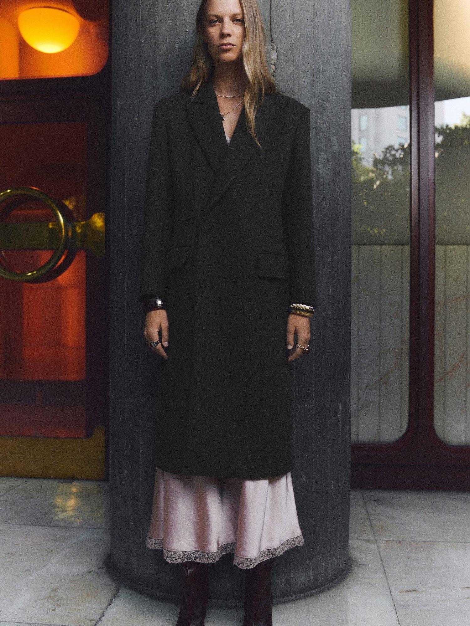 Product image 1 of 6, which shows Mango Santana Wrap Long Coat, Grey, L