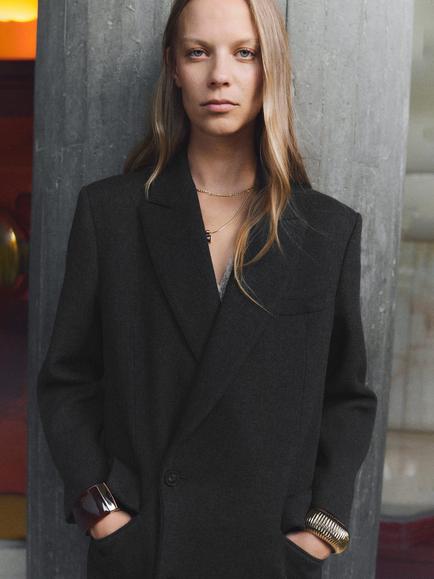 Mango Santana Wrap Long Coat, Grey - view 2, Grey