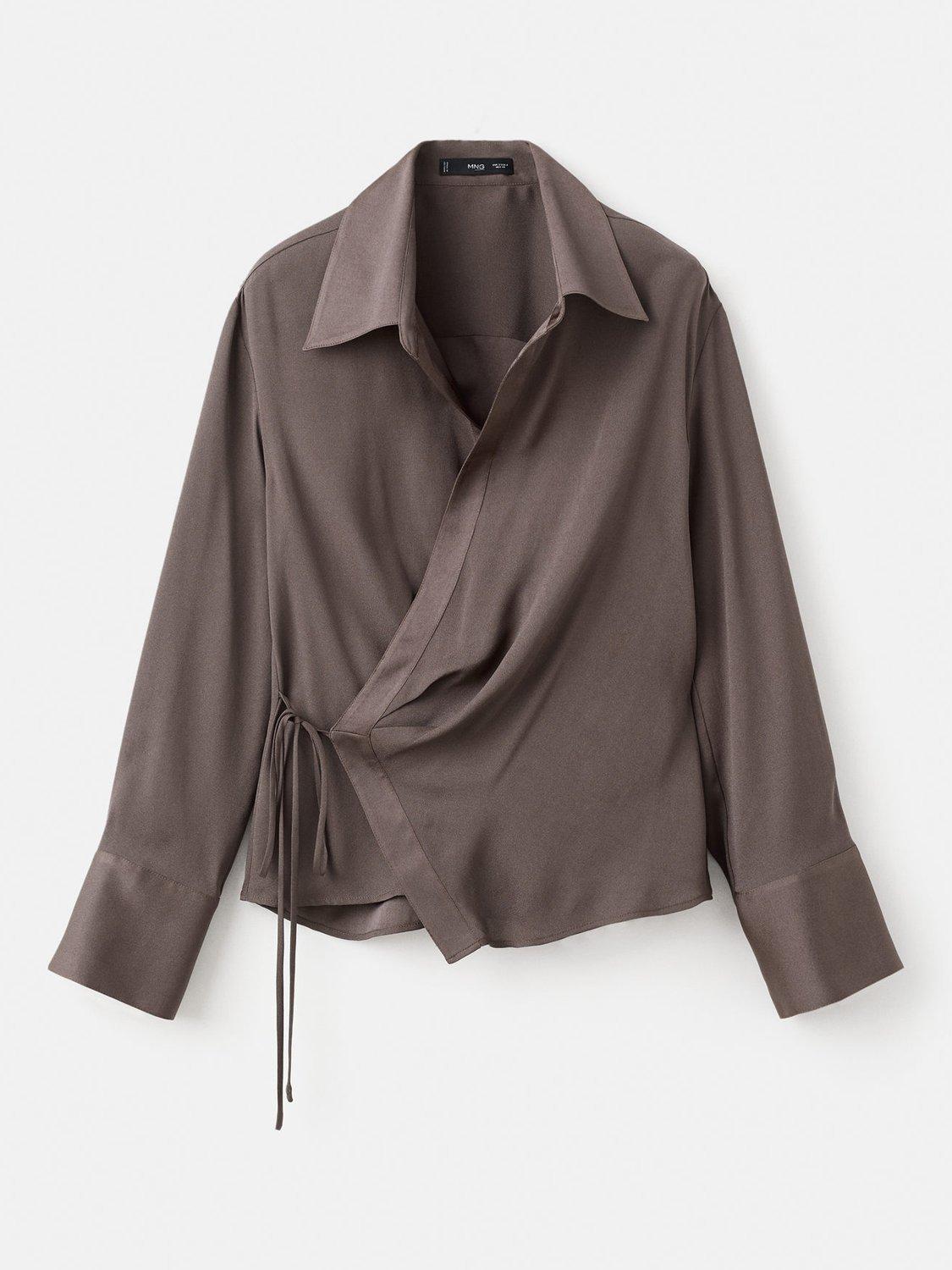 Product image 3 of 9, which shows Mango Rider Wrap Satin Top, Medium Brown, 10