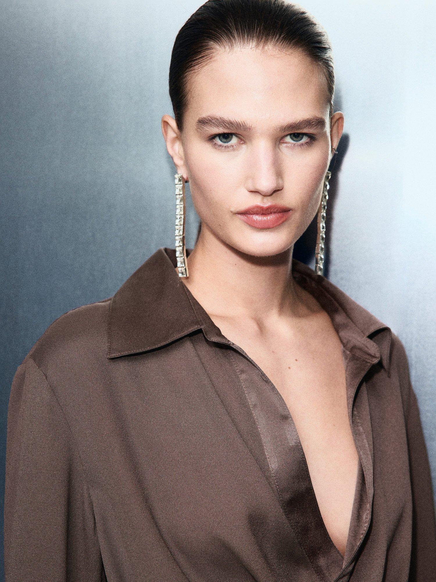 Product image 6 of 9, which shows Mango Rider Wrap Satin Top, Medium Brown, 10