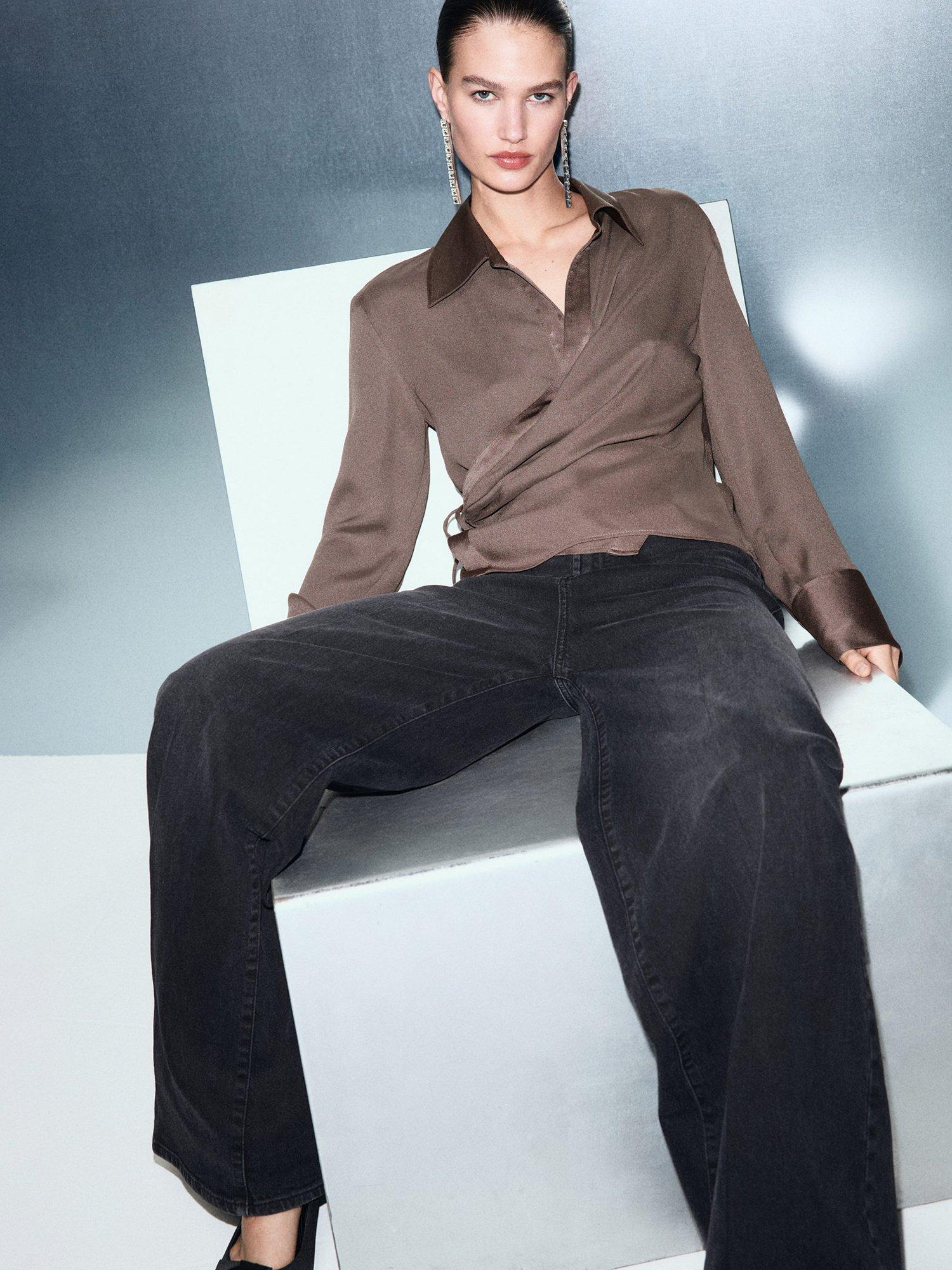 Product image 7 of 9, which shows Mango Rider Wrap Satin Top, Medium Brown, 10