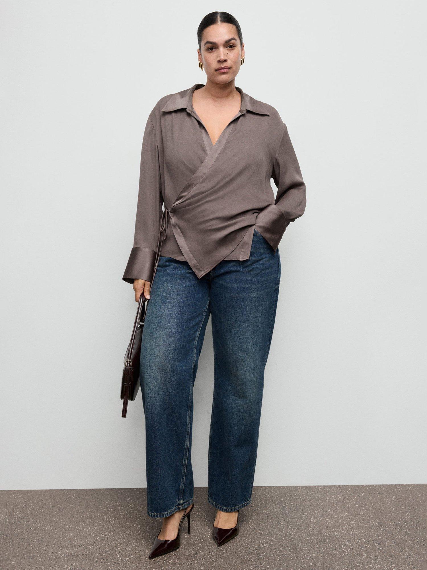 Product image 8 of 9, which shows Mango Rider Wrap Satin Top, Medium Brown, 10