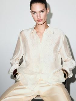 Mango Rhinestone Satin Shirt, Light Beige
