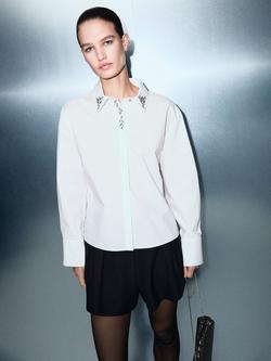 Mango Rus Crystal Embellished Shirt, Natural White, Natural White