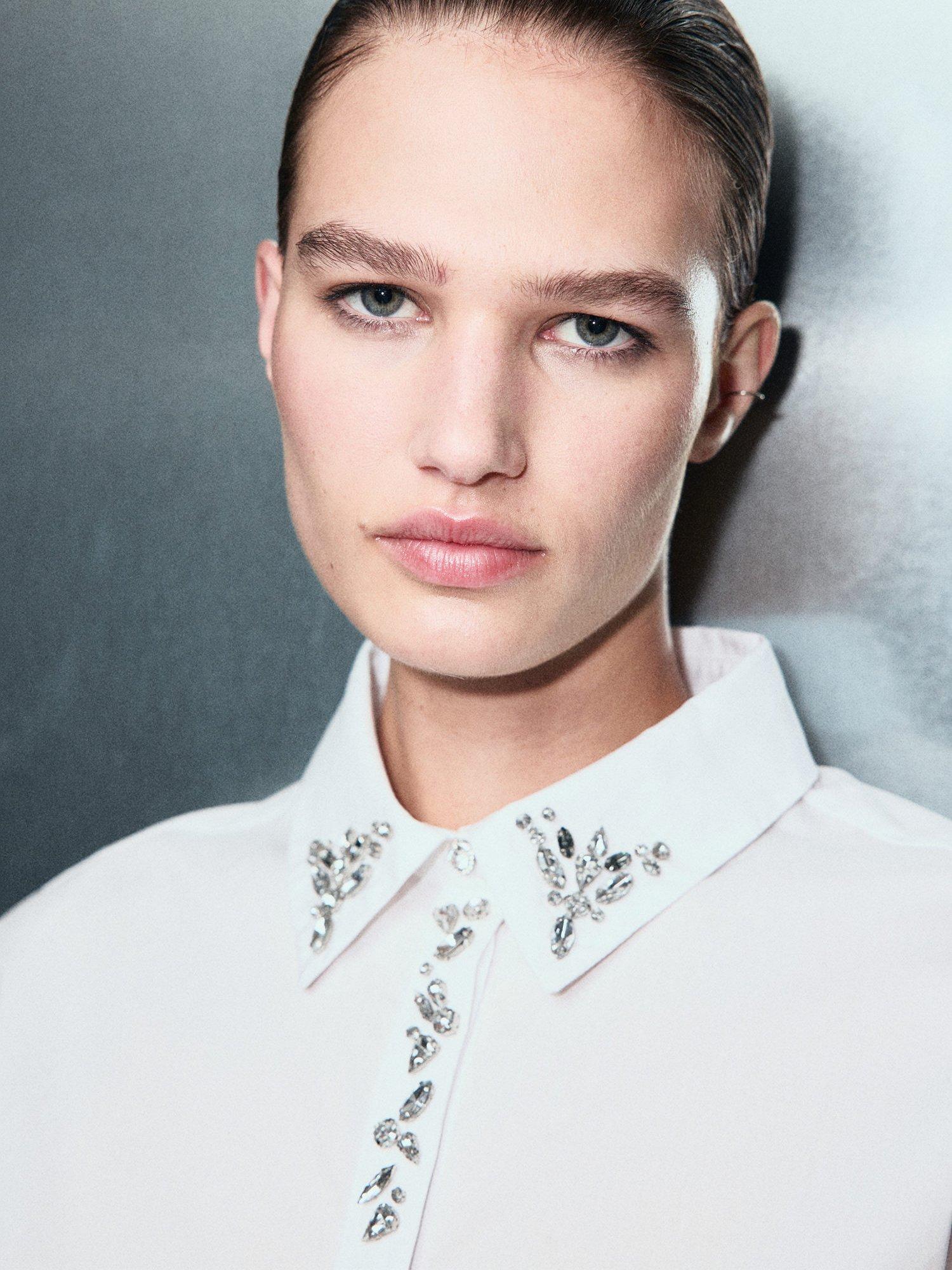 Product image 6 of 7, which shows Mango Rus Crystal Embellished Shirt, Natural White, 10